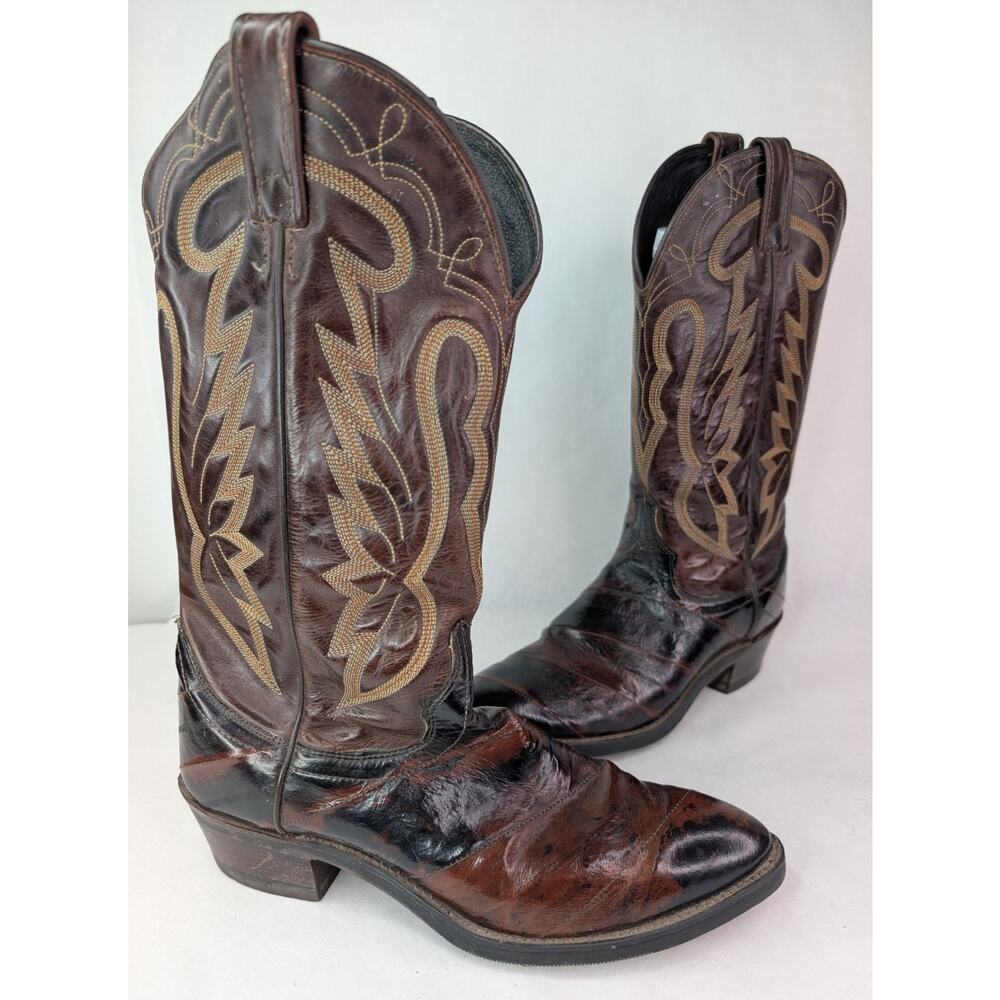 Vintage J. Chisholm Brown Burgundy Leather Western Cowboy Boots 8.5D